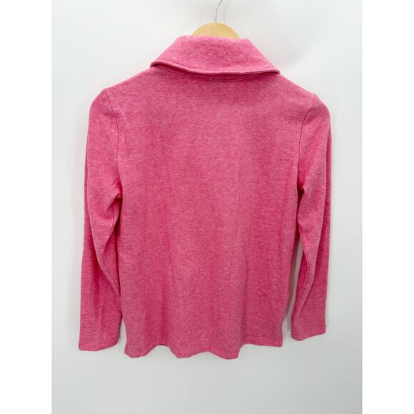 Talbots Pink Heather Featherweight Fleece Wrap Neck Pullover Sweater Top Women P - Picture 2 of 8